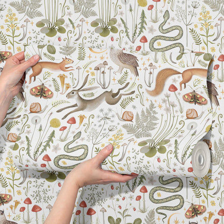 Fable Forest | Light Mythical Woodland Animal Wallpaper Wallpaper Sckribbles