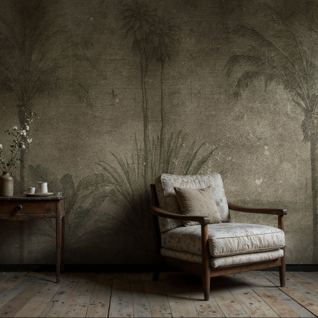 Rustic Tropics | Vintage Muted Weathered Tropical Wallpaper Mural Wallpaper Mural Sckribbles