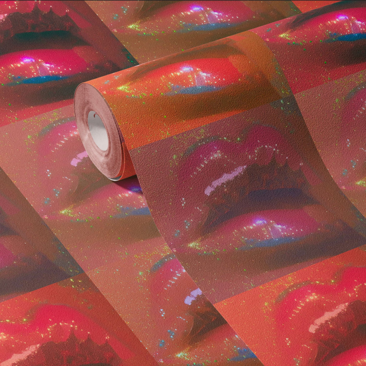 Disco Lips | Bright Maximalist Funky Retro Glitter Wallpaper Wallpaper Sckribbles