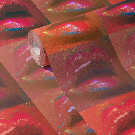 Disco Lips | Bright Maximalist Funky Retro Glitter Wallpaper Wallpaper Sckribbles