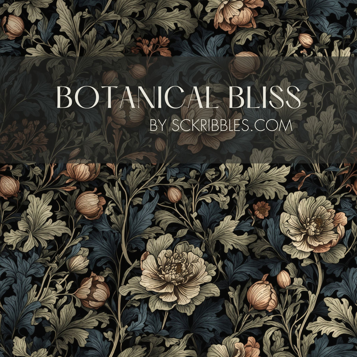 Botanical Bliss | Dark Moody Floral Garden Wallpaper Wallpaper Sckribbles