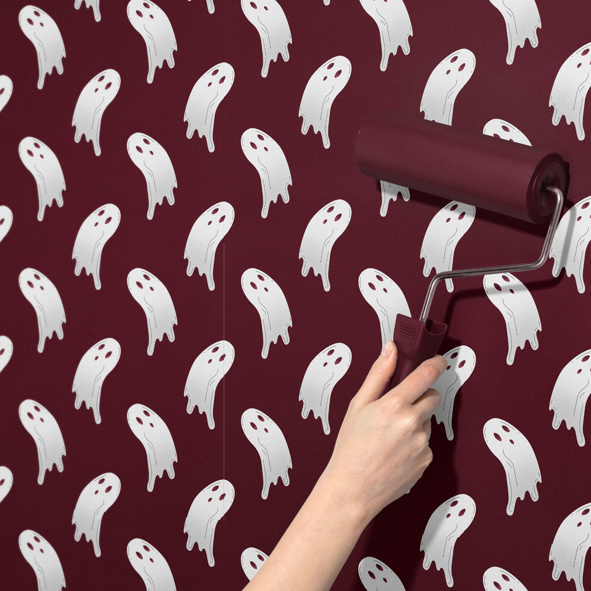 Haunted Whispers | Dark Maroon Spooky Ghost Halloween Wallpaper Wallpaper Sckribbles