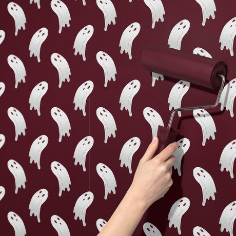 Haunted Whispers | Dark Maroon Spooky Ghost Halloween Wallpaper Wallpaper Sckribbles