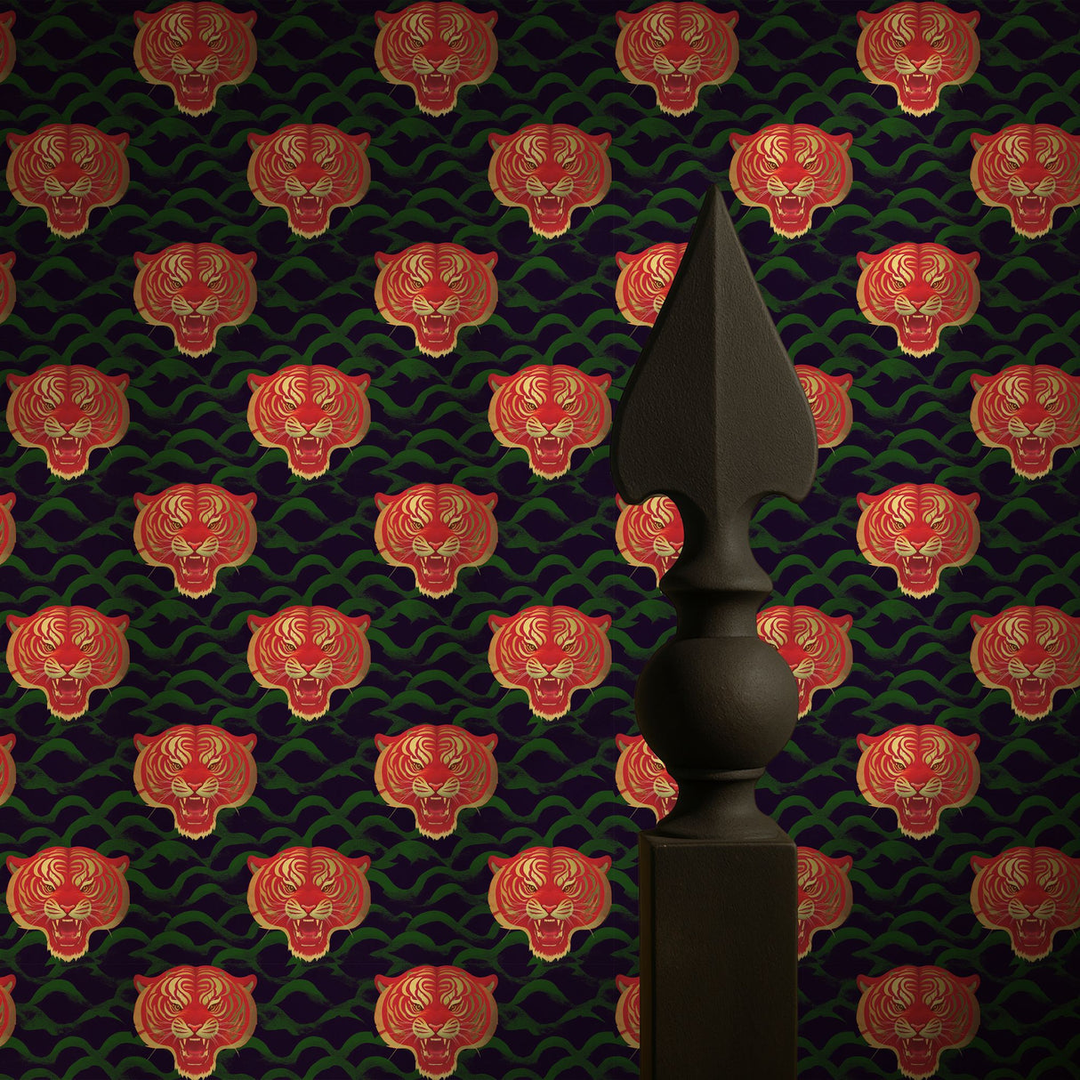 Regal Roar | Bright Colorful Asian Tiger Maximalist Wallpaper Wallpaper Sckribbles