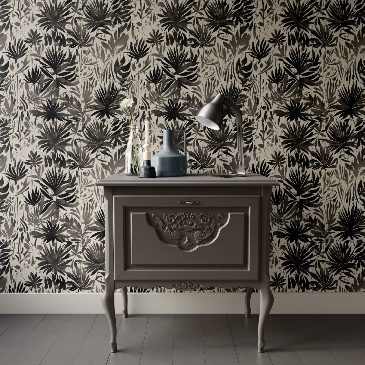 Thicket Fervor | Black and Gray Graphic Nature Wallpaper Wallpaper Sckribbles