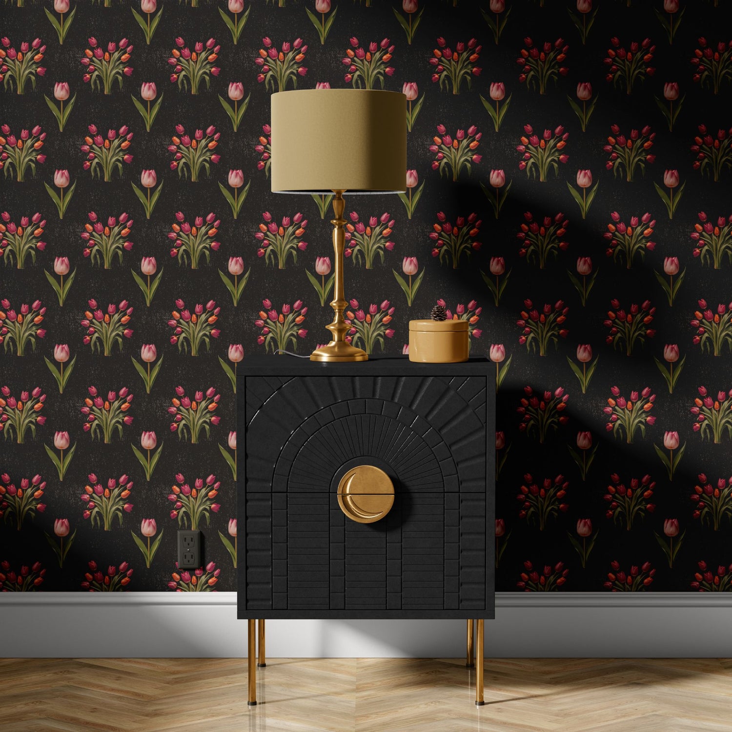 Botanical Bunch | Dark Moody Tulip Floral Wallpaper Wallpaper Sckribbles