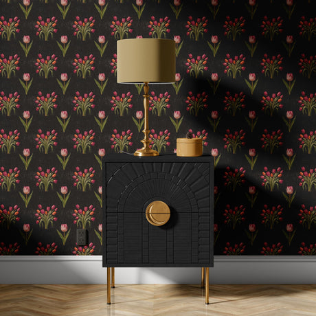 Botanical Bunch | Dark Moody Tulip Floral Wallpaper Wallpaper Sckribbles
