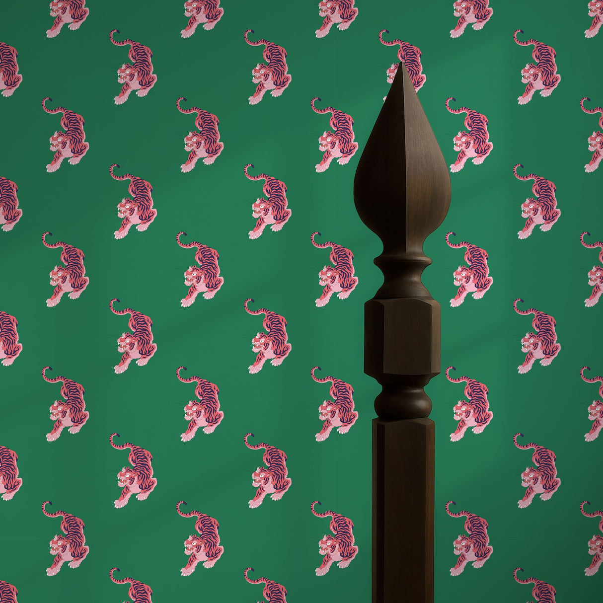 Paradise Prowl | Bright Green & Pink Maximalist Tiger Wallpaper Wallpaper Sckribbles
