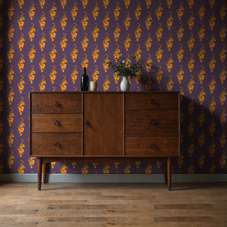 Vivid Tigress | Bold Orange & Purple Maximalist Tiger Wallpaper Wallpaper Sckribbles