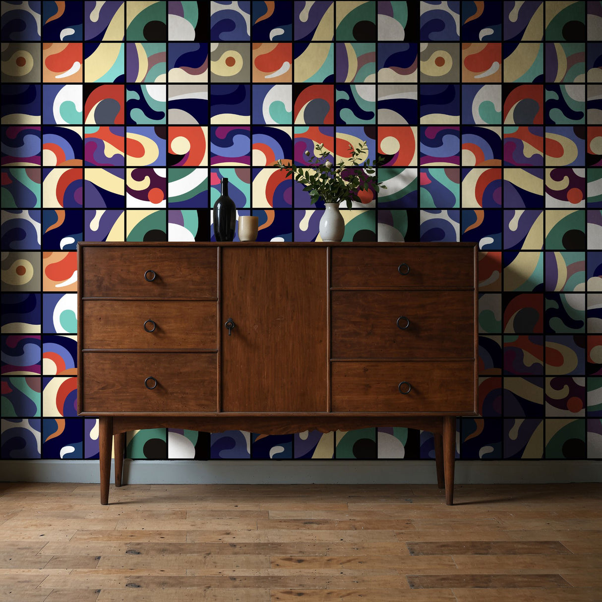 Block Party | Colorful Abstract Maximalist Geometrical Wallpaper Wallpaper Sckribbles