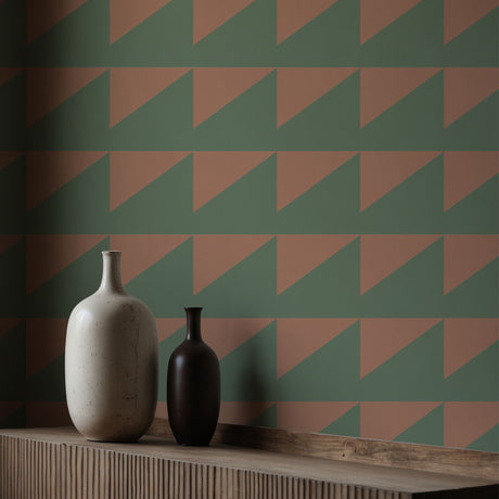 Modern Maze | Bold Green & Mocha Brown Geometrical Wallpaper Wallpaper Sckribbles