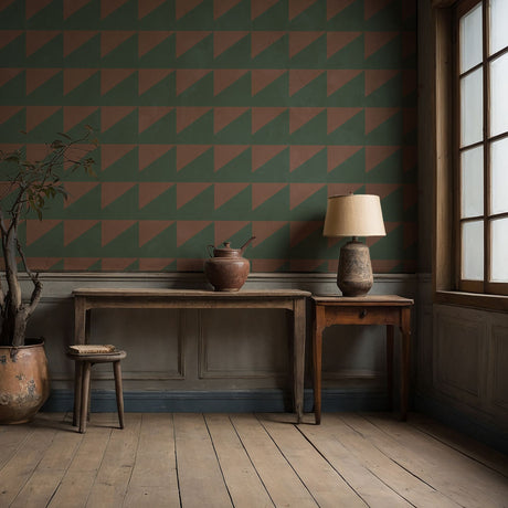 Modern Maze | Bold Green & Mocha Brown Geometrical Wallpaper Wallpaper Sckribbles