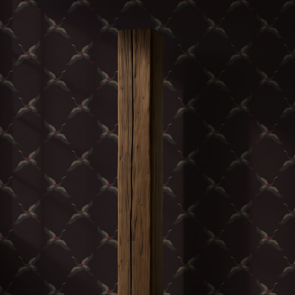 Skyward Grace | Dark Moody Maroon & Gray Crane Wallpaper Wallpaper Sckribbles