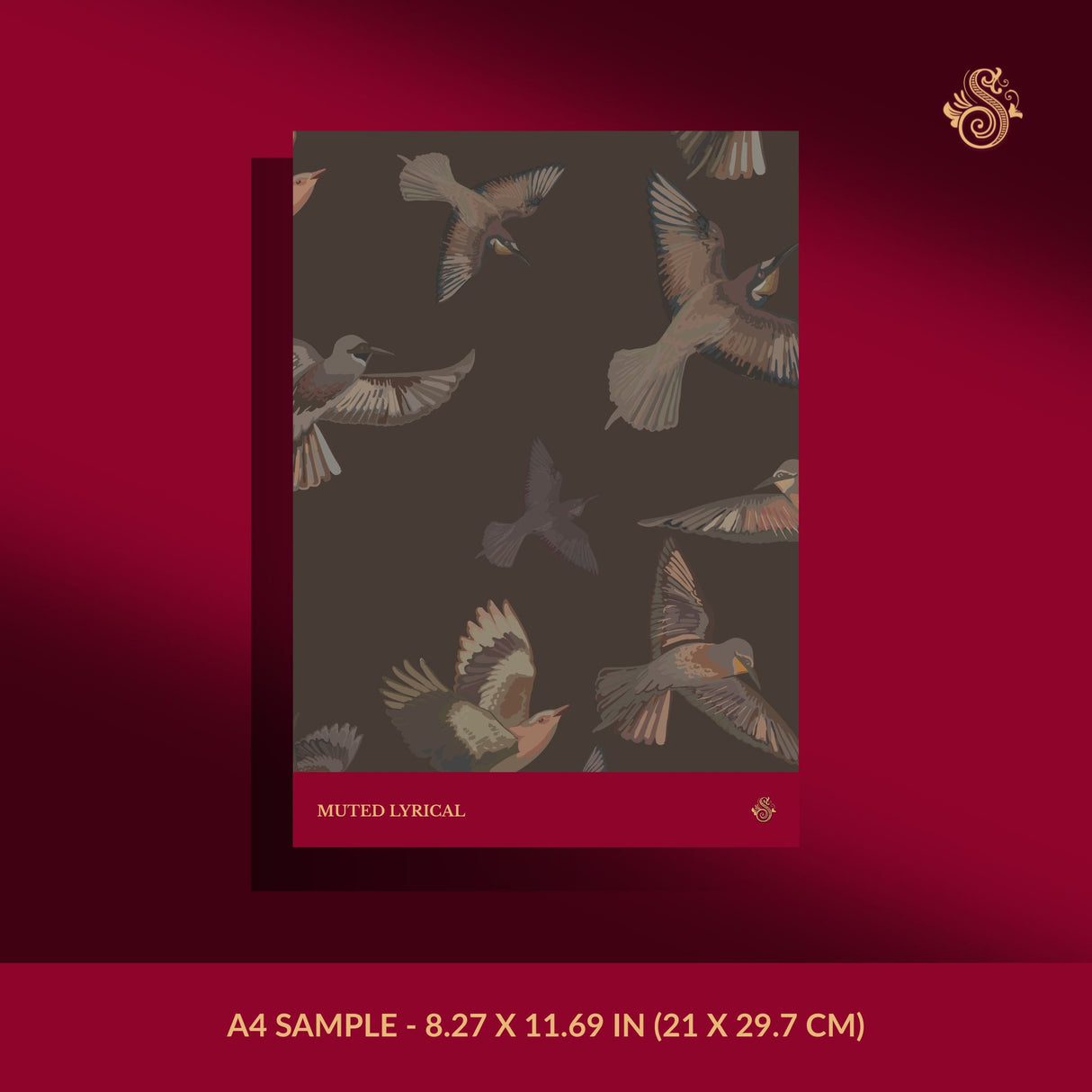 Dreamy Birds | Dark Moody Muted Whimsical Bird Wallpaper Wallpaper Sckribbles Signature - Premium Non-Woven A4 Sample - 8.27 × 11.69 in (21 × 29.7 cm) Muted Lyrical