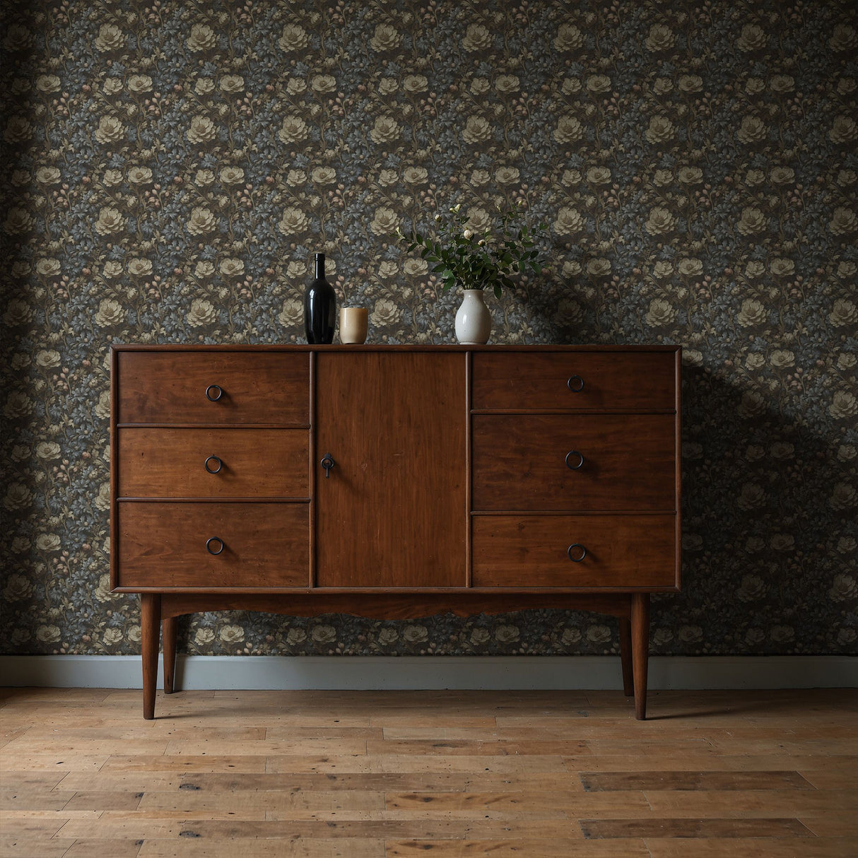 Woven Garden | Muted Moody Botanical Dark Floral Wallpaper Wallpaper Sckribbles