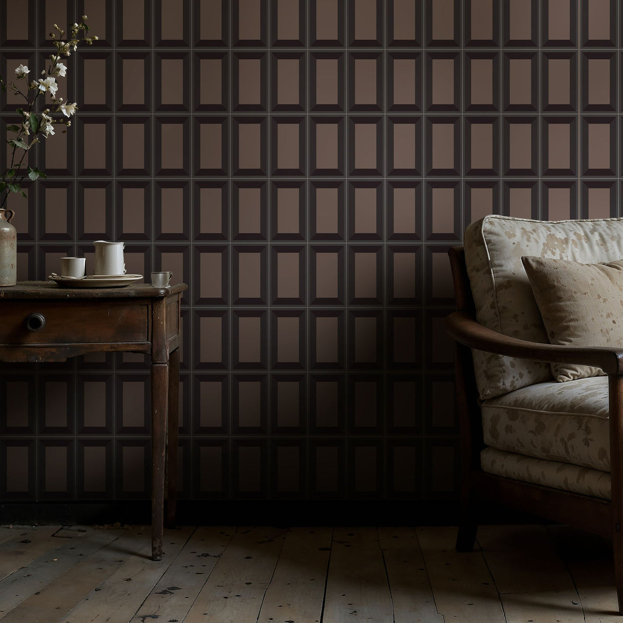 Boxed Brilliance | Brown Geometrical Rectangular Masculine Wallpaper Wallpaper Sckribbles