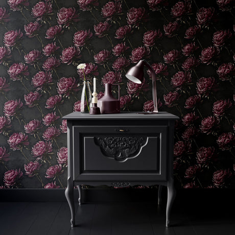 Distressed Peony | Dark Moody Floral Wallpaper Wallpaper Sckribbles