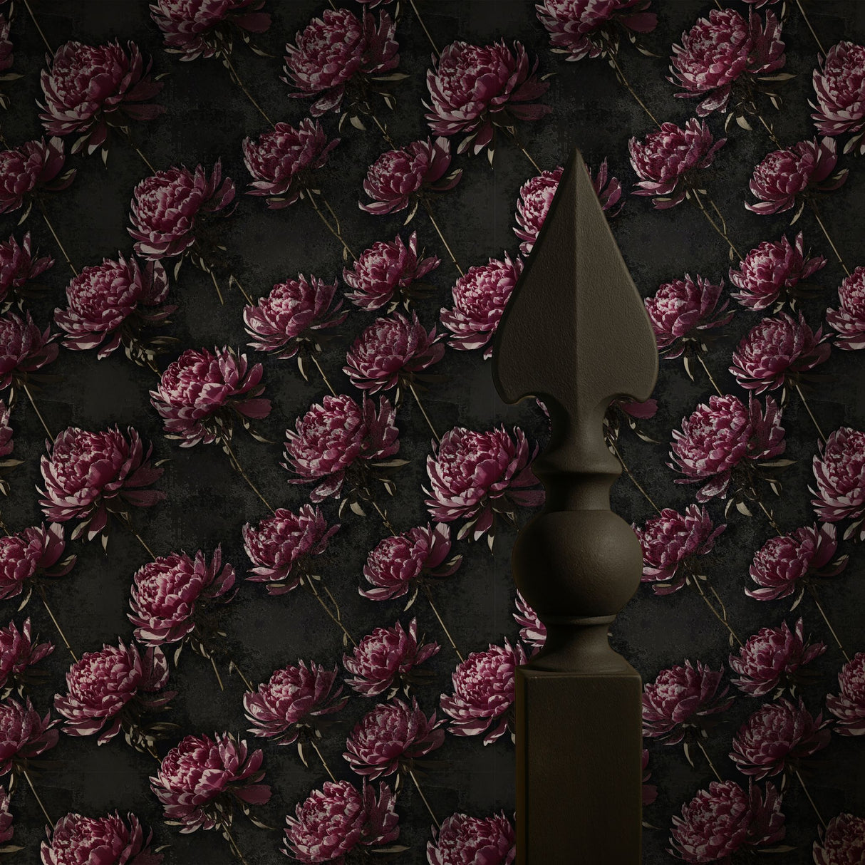 Distressed Peony | Dark Moody Floral Wallpaper Wallpaper Sckribbles