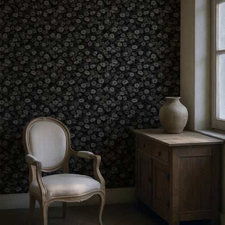 Twilight Bouquet | Dark Moody Gray Floral Wallpaper Wallpaper Sckribbles