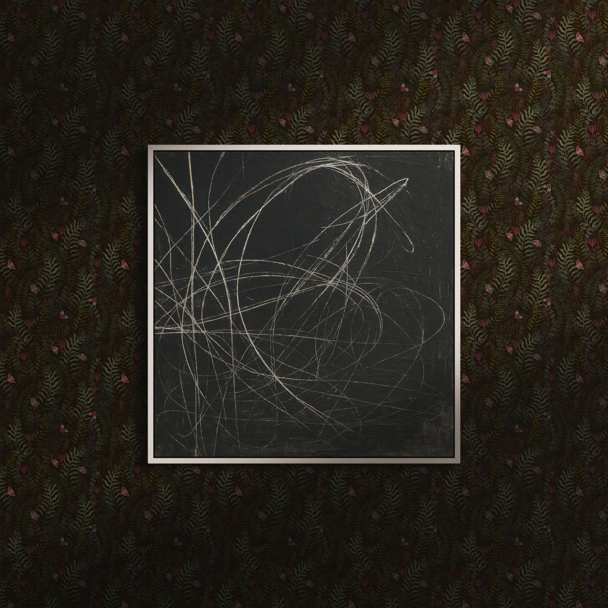 Fern & Flutter | Green Dark Moody Butterfly Botanical Wallpaper Wallpaper Sckribbles