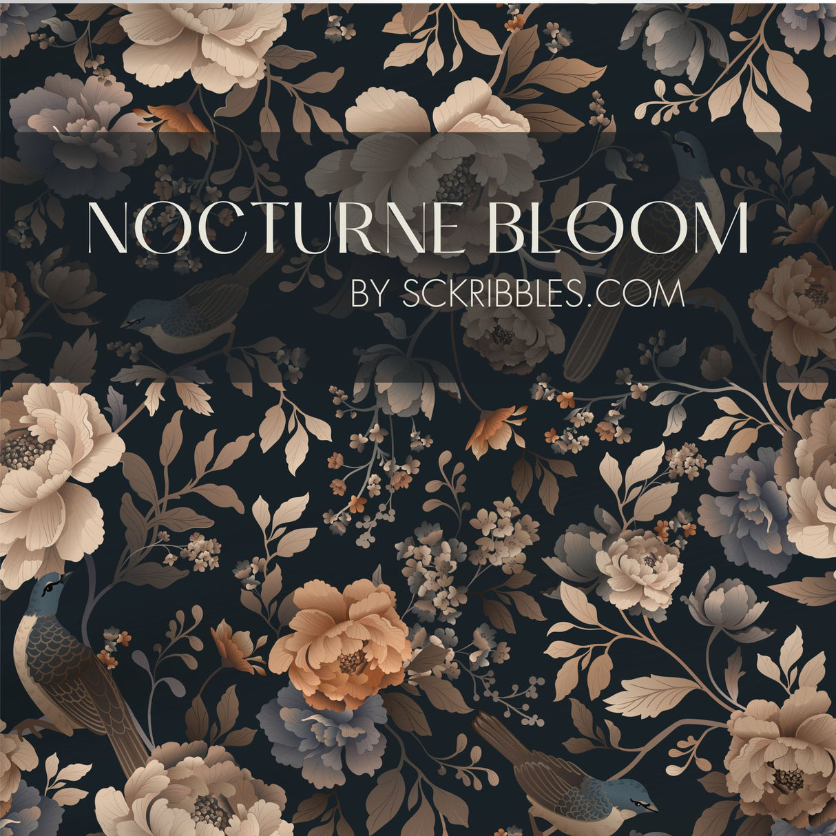 Nocturne Bloom | Dark Floral Moody Bird Wallpaper Wallpaper Sckribbles