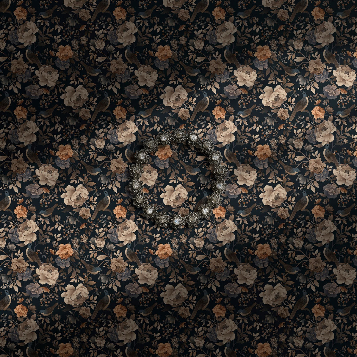 Moody floral bird wallpaper.