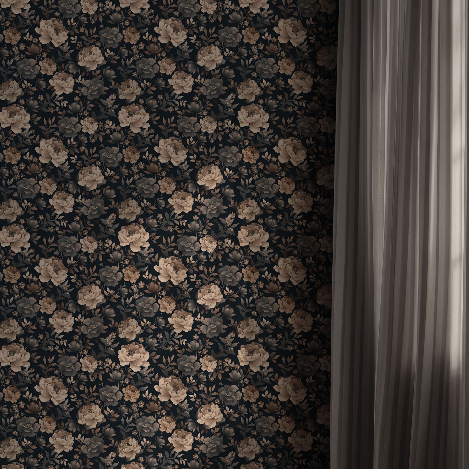 Moonlit Garden | Dark Academia Moody Floral Wallpaper Wallpaper Sckribbles
