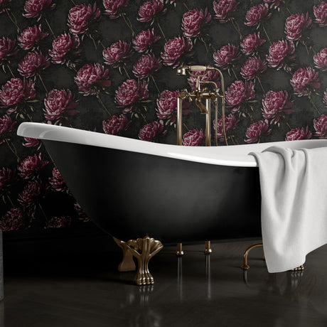 Distressed Peony | Dark Moody Floral Wallpaper Wallpaper Sckribbles