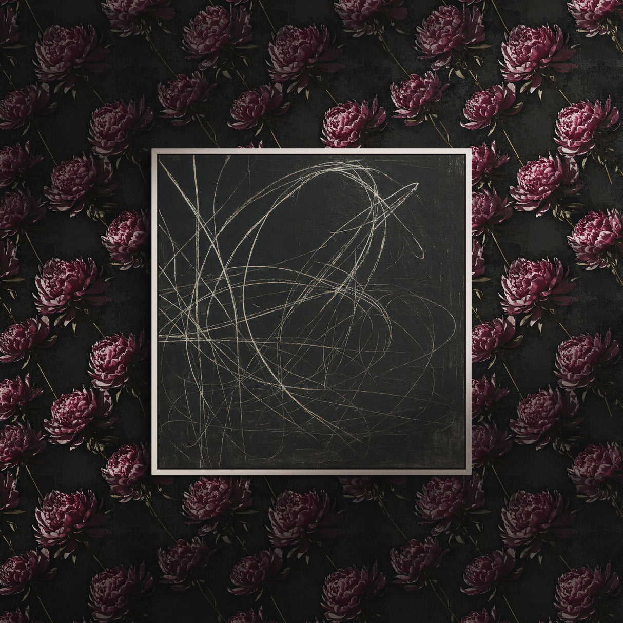 Distressed Peony | Dark Moody Floral Wallpaper Wallpaper Sckribbles
