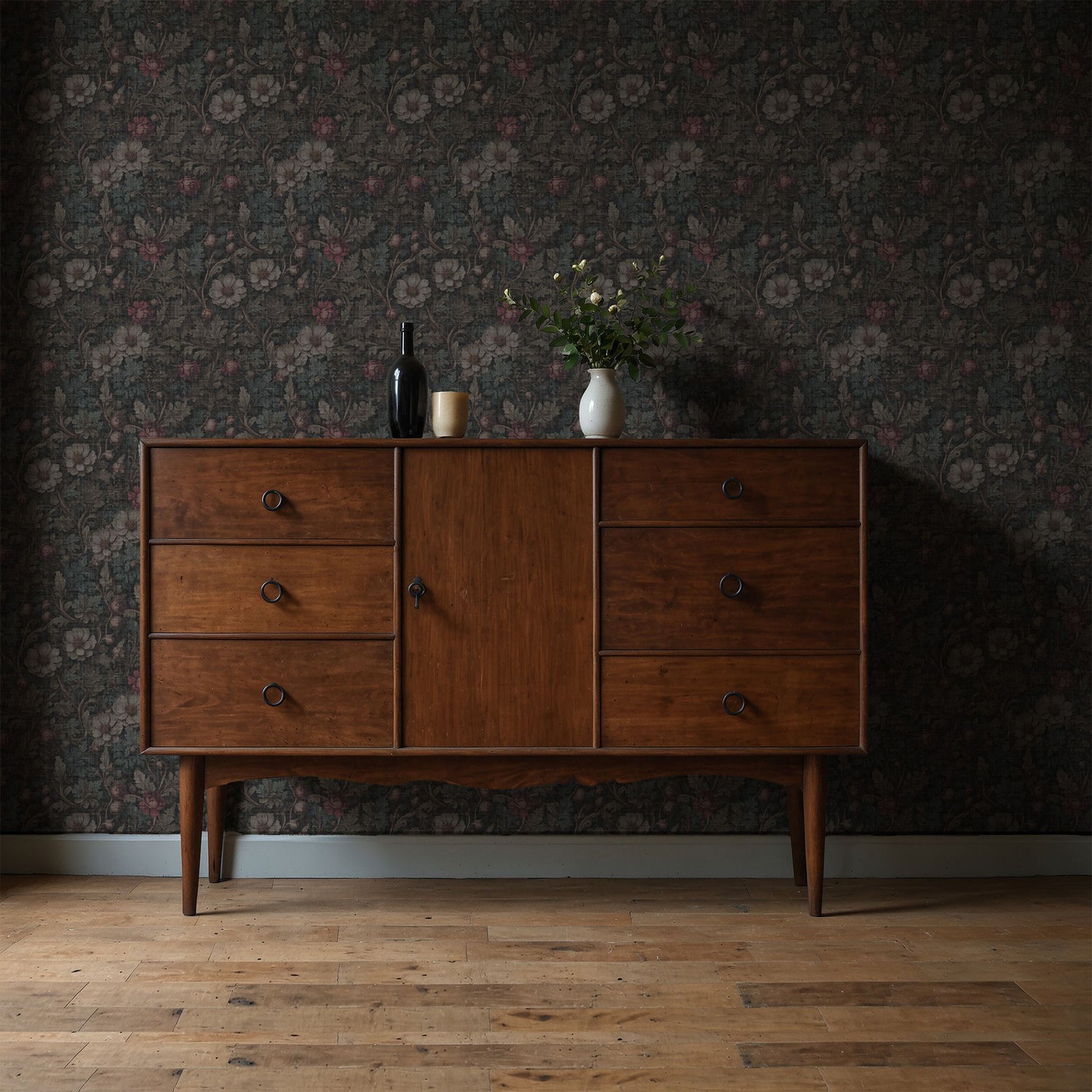 Nocturnal Botanica | Dark Academia Dramatic Moody Floral Wallpaper Wallpaper Sckribbles