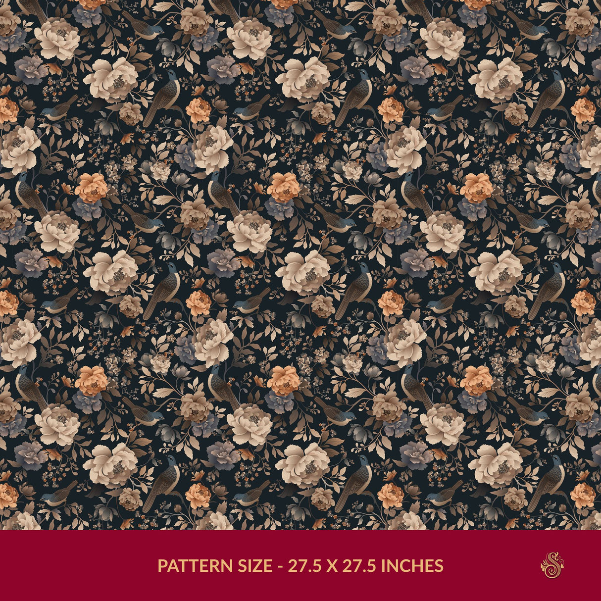 Nocturne Bloom | Dark Floral Moody Bird Wallpaper Wallpaper Sckribbles