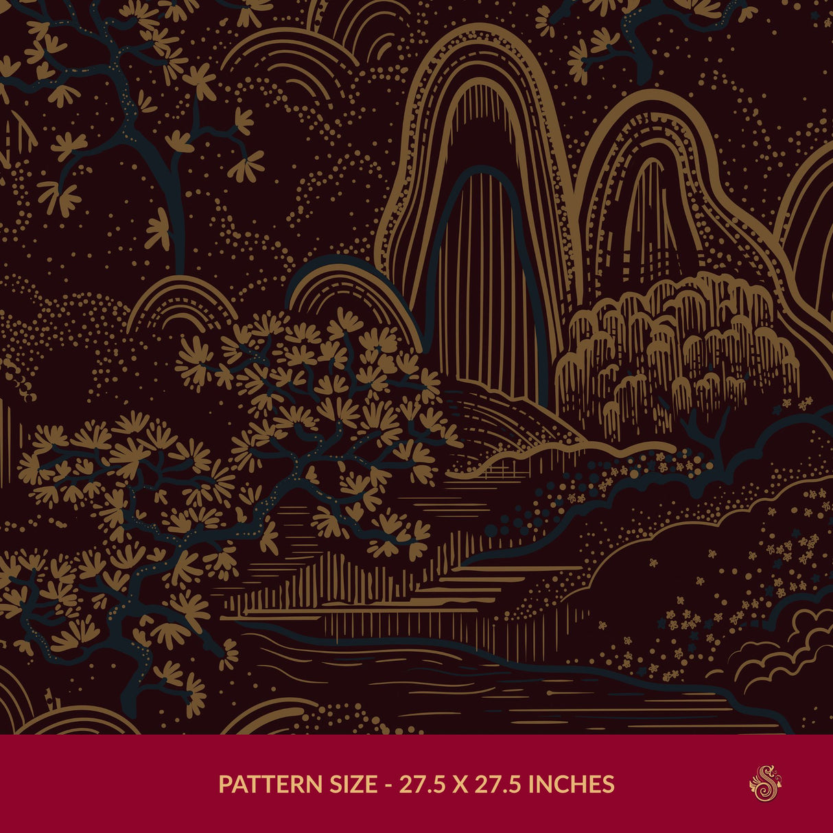 Serene Ascend | Moody Botanical Scenic Asian Wallpaper Wallpaper Sckribbles Signature - Premium Non-Woven Roll - 27.5 in x 32.8 ft (70 cm × 10 m) Crimson Calm