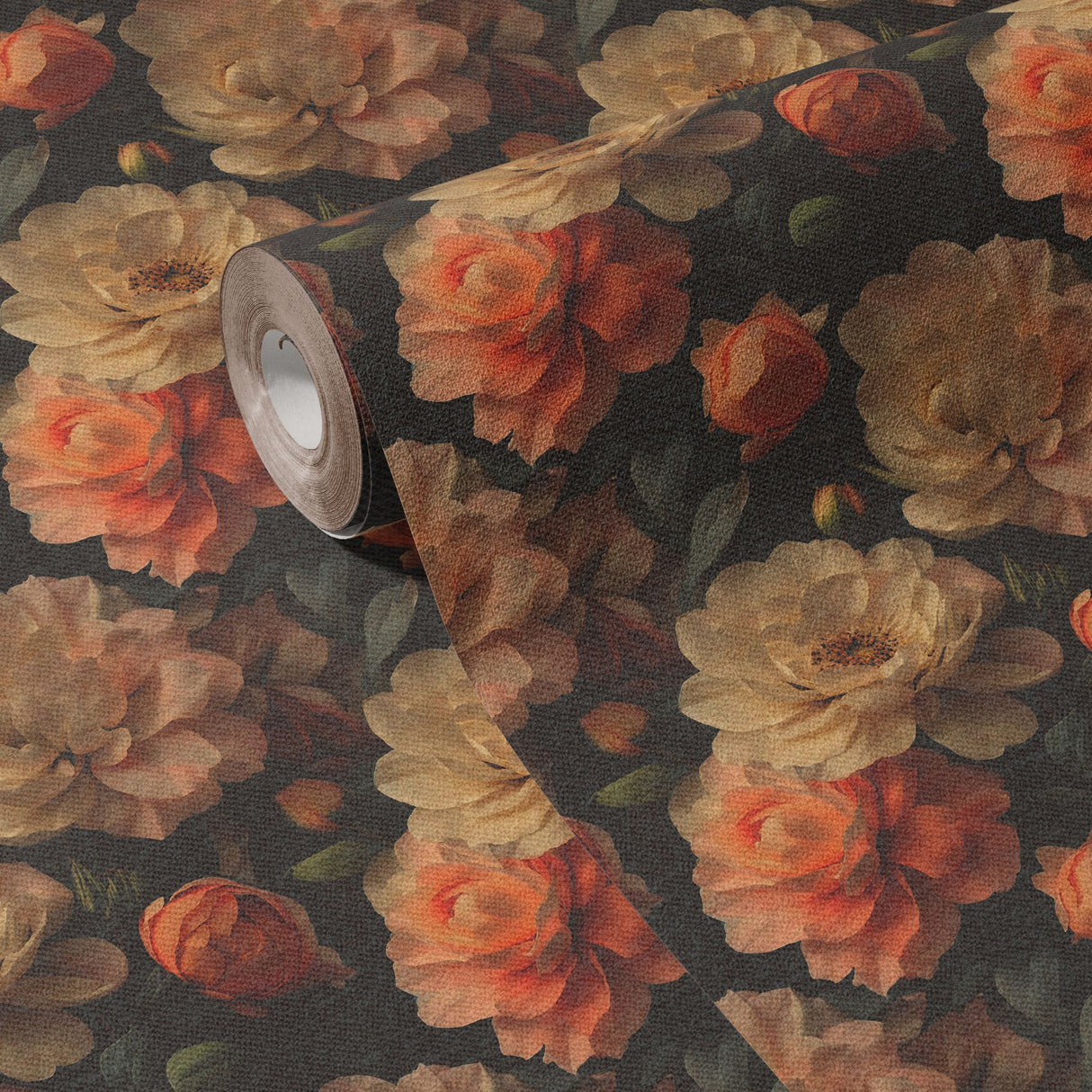 Pretty Petals | Moody Dramatic Large Floral Rose Wallpaper Wallpaper Sckribbles