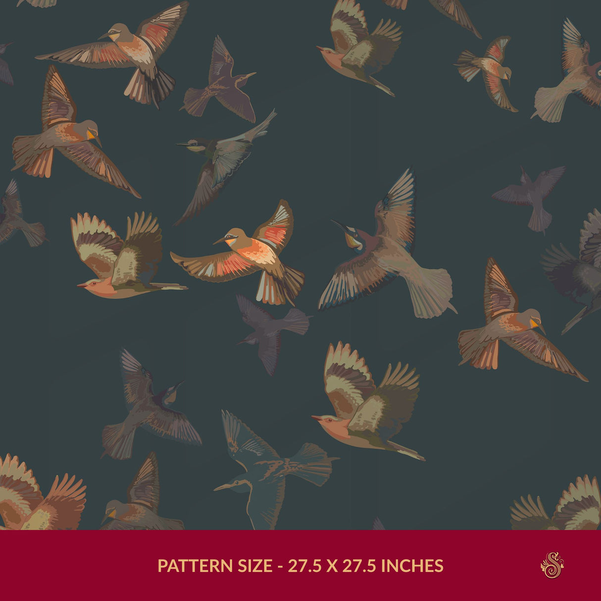 Dreamy Birds | Dark Moody Muted Whimsical Bird Wallpaper Wallpaper Sckribbles Signature - Premium Non-Woven Roll - 27.5 in x 32.8 ft (70 cm × 10 m) Dusky Serenade