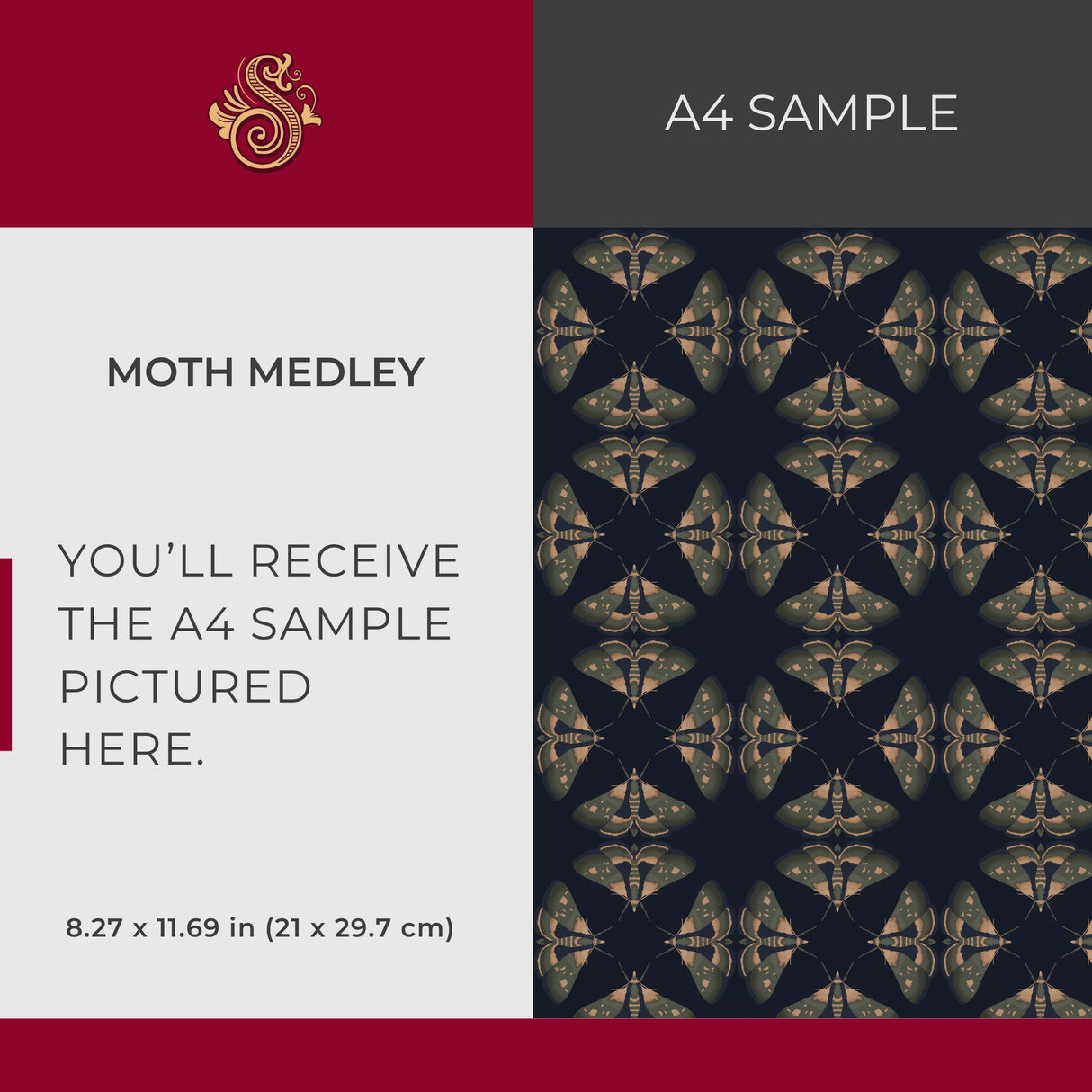 Moth Matrix | Moody Dark Academia Geometrical Moth Wallpaper Wallpaper Sckribbles Signature - Premium Non-Woven A4 Sample - 8.3 × 11.7 in (21 × 29.7 cm) Moth Medley
