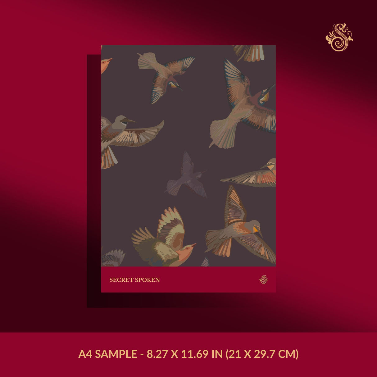 Dreamy Birds | Dark Moody Muted Whimsical Bird Wallpaper Wallpaper Sckribbles Signature - Premium Non-Woven A4 Sample - 8.27 × 11.69 in (21 × 29.7 cm) Secret Spoken