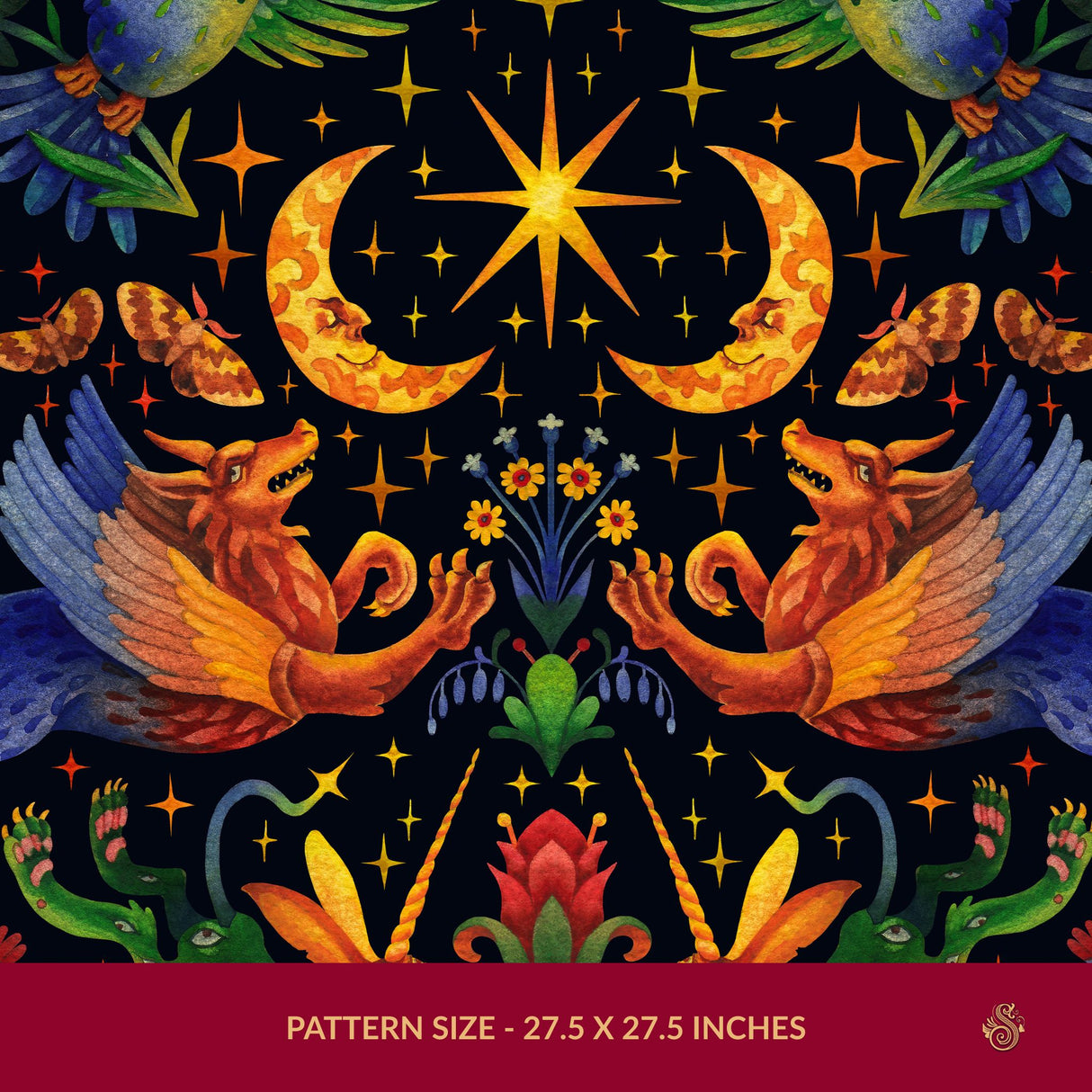 Starlit Wildings | Bright & Colorful Mythical Creatures Wallpaper Wallpaper Sckribbles Signature - Premium Non-Woven Roll - 27.5 in x 32.8 ft (70 cm × 10 m)