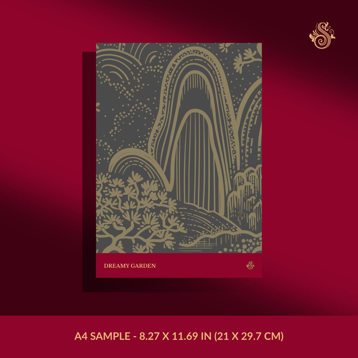 Serene Ascend | Moody Botanical Scenic Asian Wallpaper Wallpaper Sckribbles Signature - Premium Non-Woven A4 Sample - 8.27 × 11.69 in (21 × 29.7 cm) Dreamy Garden