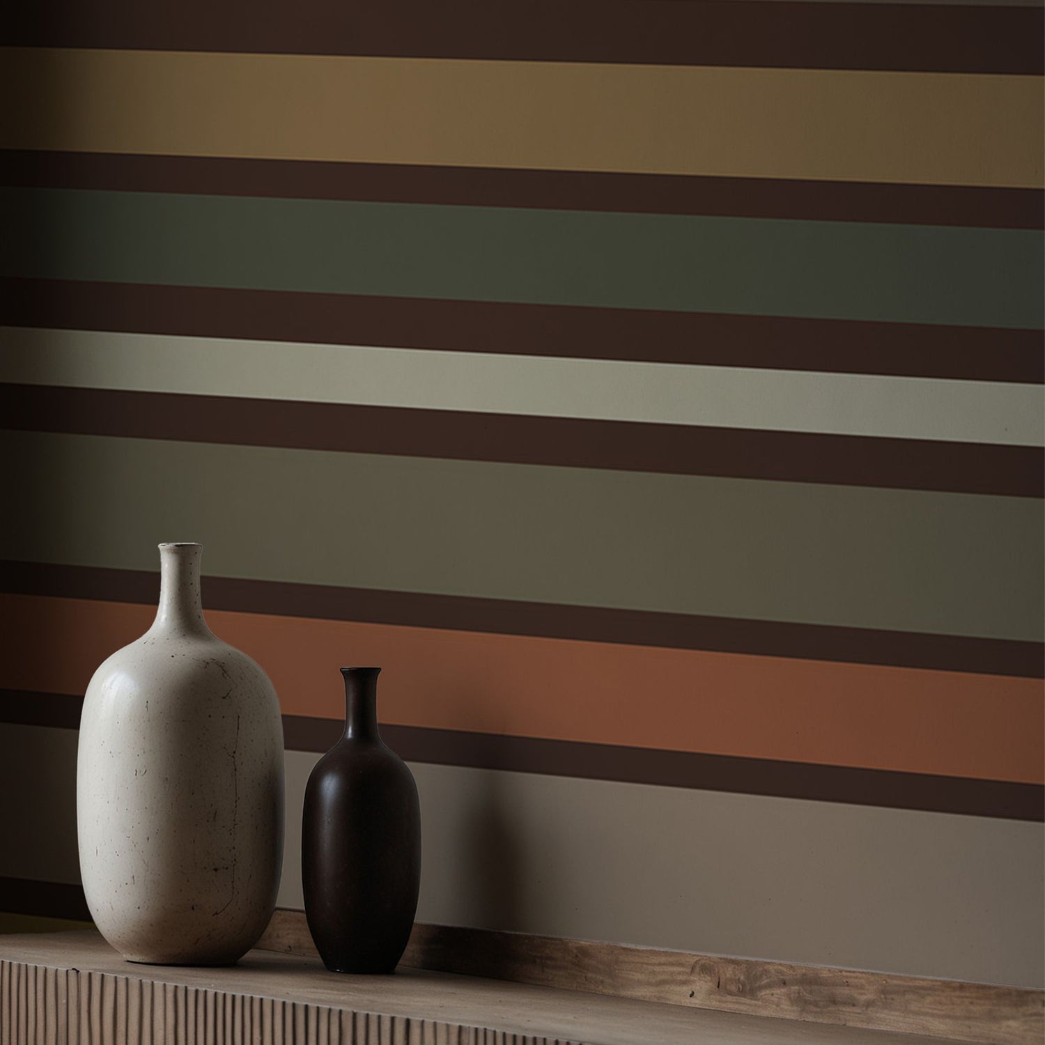 Claystone Stripe | Dramatic Neutral Horizontal Striped Wallpaper Mural Wallpaper Mural Sckribbles