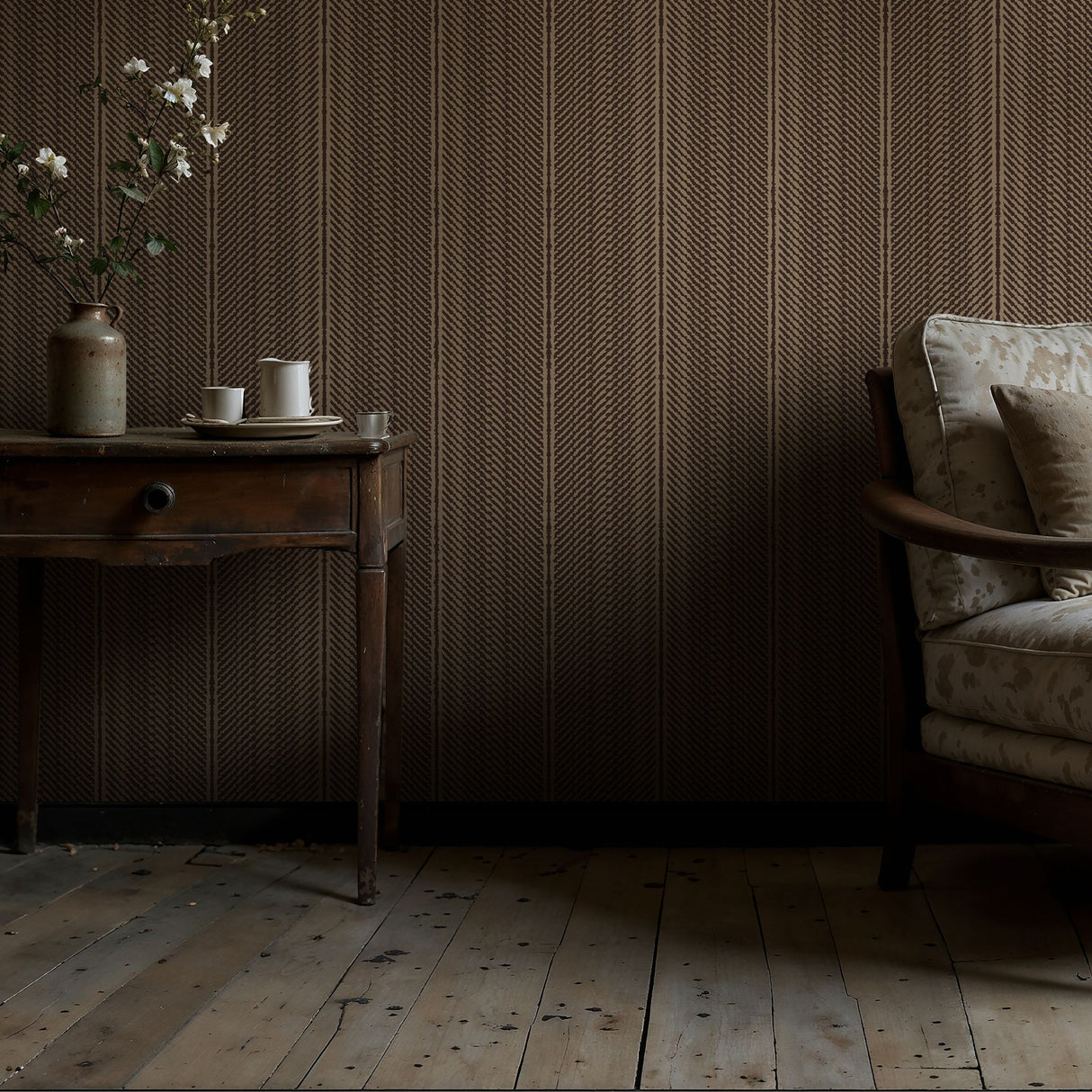 Slantform | Brown Organic Rustic Grunge Striped Wallpaper Wallpaper Sckribbles
