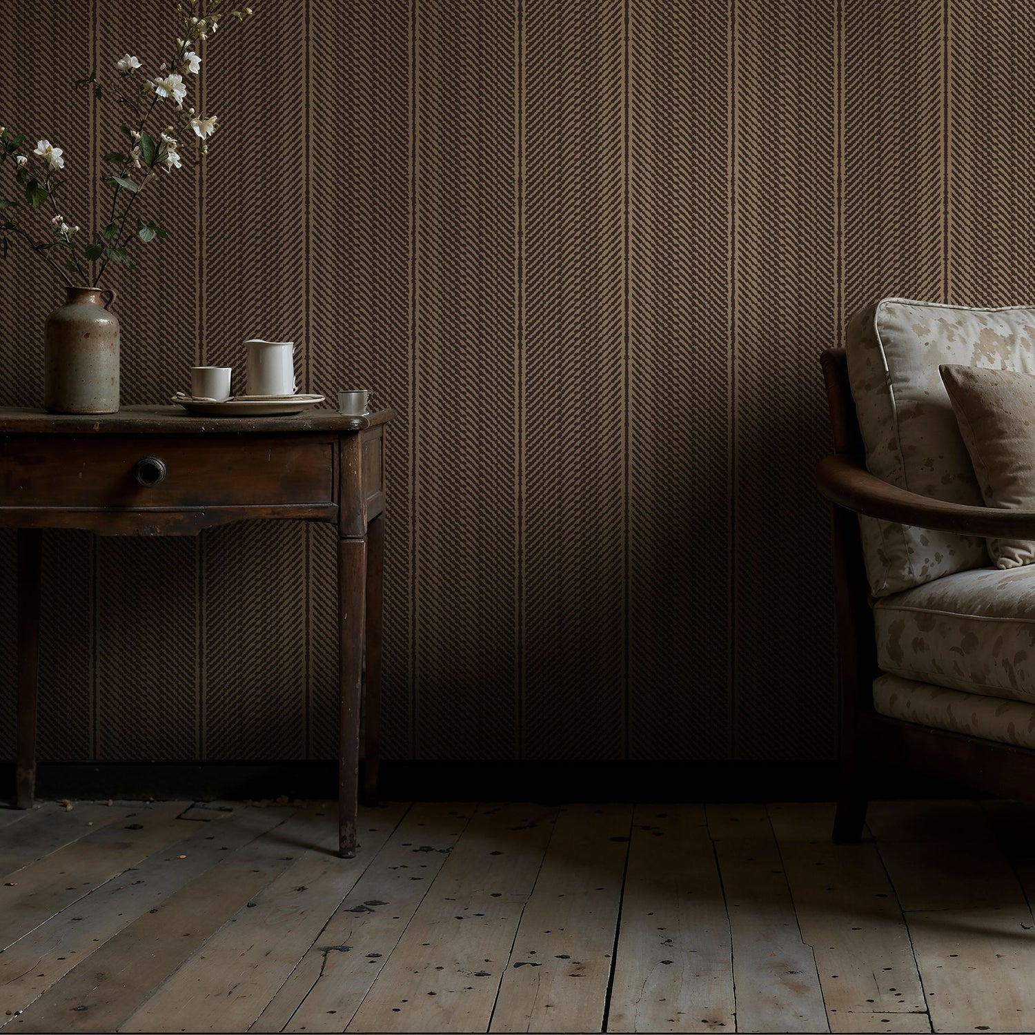 Slantform | Brown Organic Rustic Grunge Striped Wallpaper Wallpaper Sckribbles