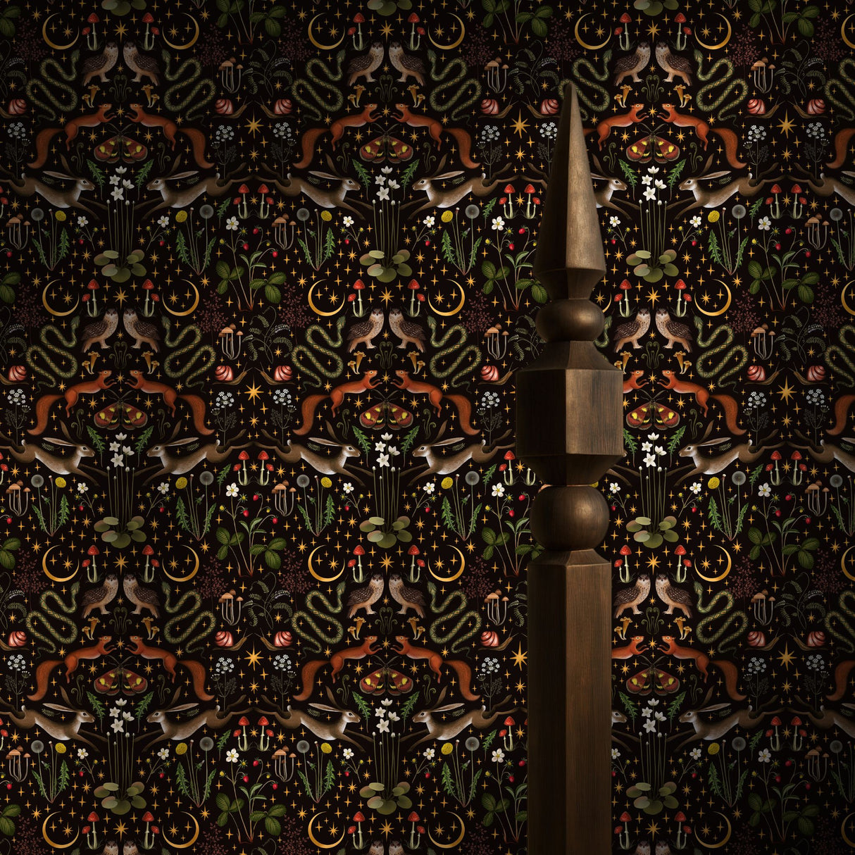 Mystic Forest | Dark Moody Whimsical Woodland Animal Wallpaper Wallpaper Sckribbles