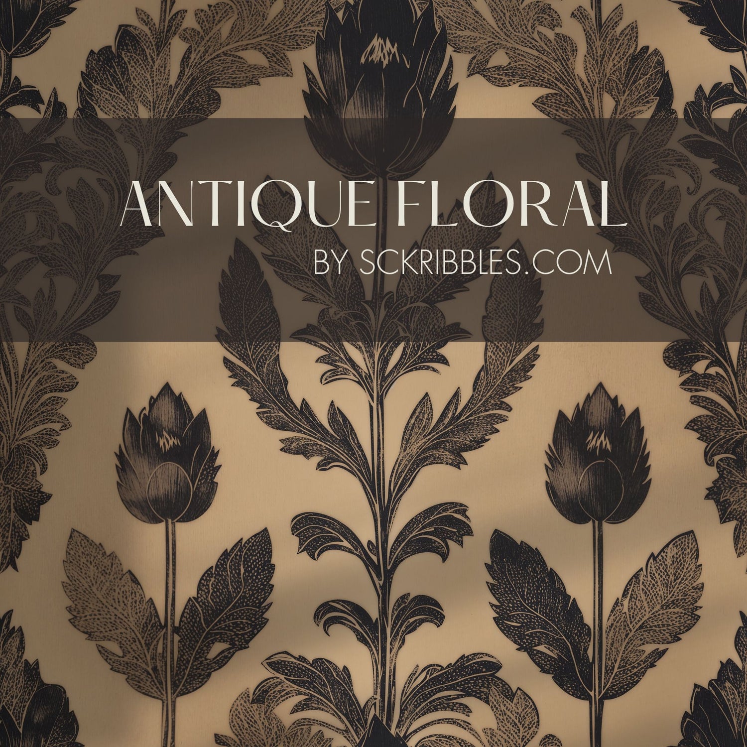 Antique Floral | Neutral Vintage Botanical Damask Wallpaper Wallpaper Sckribbles
