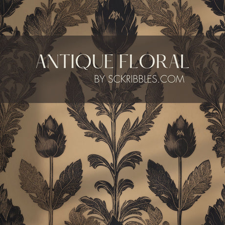Antique Floral | Neutral Vintage Botanical Damask Wallpaper Wallpaper Sckribbles