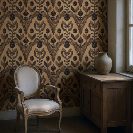 Antique Floral | Neutral Vintage Botanical Damask Wallpaper Wallpaper Sckribbles