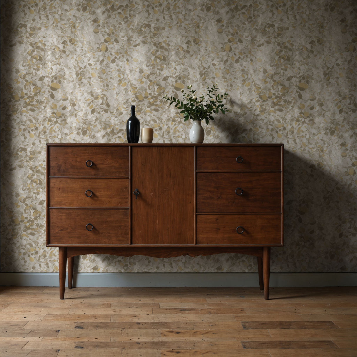 Faded Foliage | Weathered Neutral Rustic Leaves Kitchen Wallpaper Wallpaper Sckribbles
