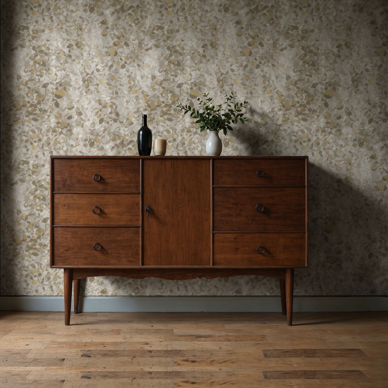 Faded Foliage | Weathered Neutral Rustic Leaves Kitchen Wallpaper Wallpaper Sckribbles