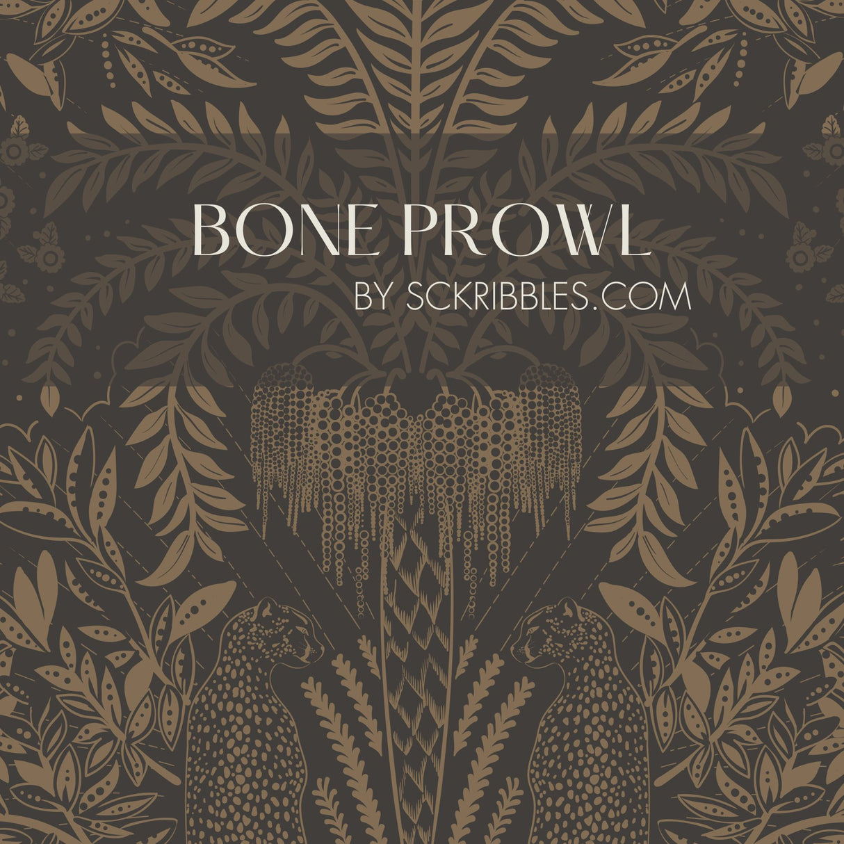 Leopard's Lair | Tropical Palm Tree Jungle Wallpaper Wallpaper Sckribbles Traditional - (Non-Woven) Sample 14'' x 14'' / 35 x 35 cm Bone Prowl
