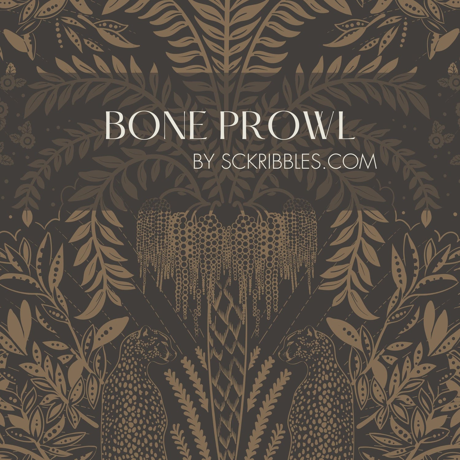 Leopard's Lair | Tropical Palm Tree Jungle Wallpaper Wallpaper Sckribbles Traditional - (Non-Woven) Sample 14'' x 14'' / 35 x 35 cm Bone Prowl