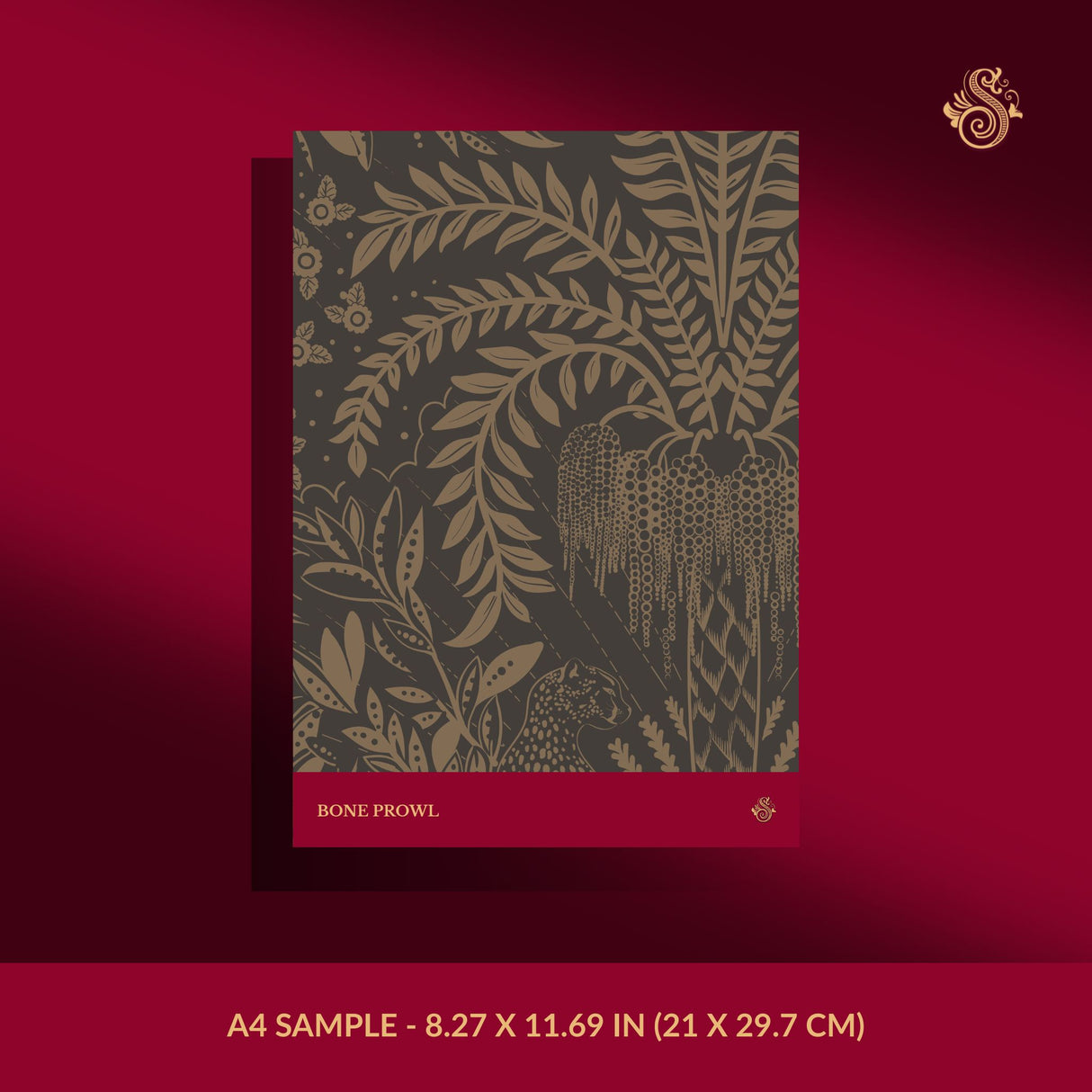 Leopard's Lair | Tropical Palm Tree Jungle Wallpaper Wallpaper Sckribbles Signature - Premium Non-Woven A4 Sample - 8.27 × 11.69 in (21 × 29.7 cm) Bone Prowl